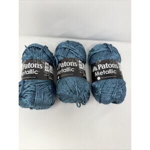 3 Skeins Patons Metallic Yarn - Metallic Teal- Knit Crochet Craft New